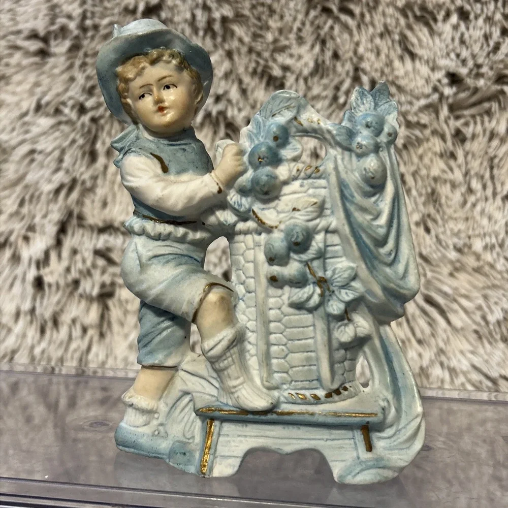 Pair Antique Bisque‎ Porcelain Victorian Boy & Girl Children Child Spill Vases